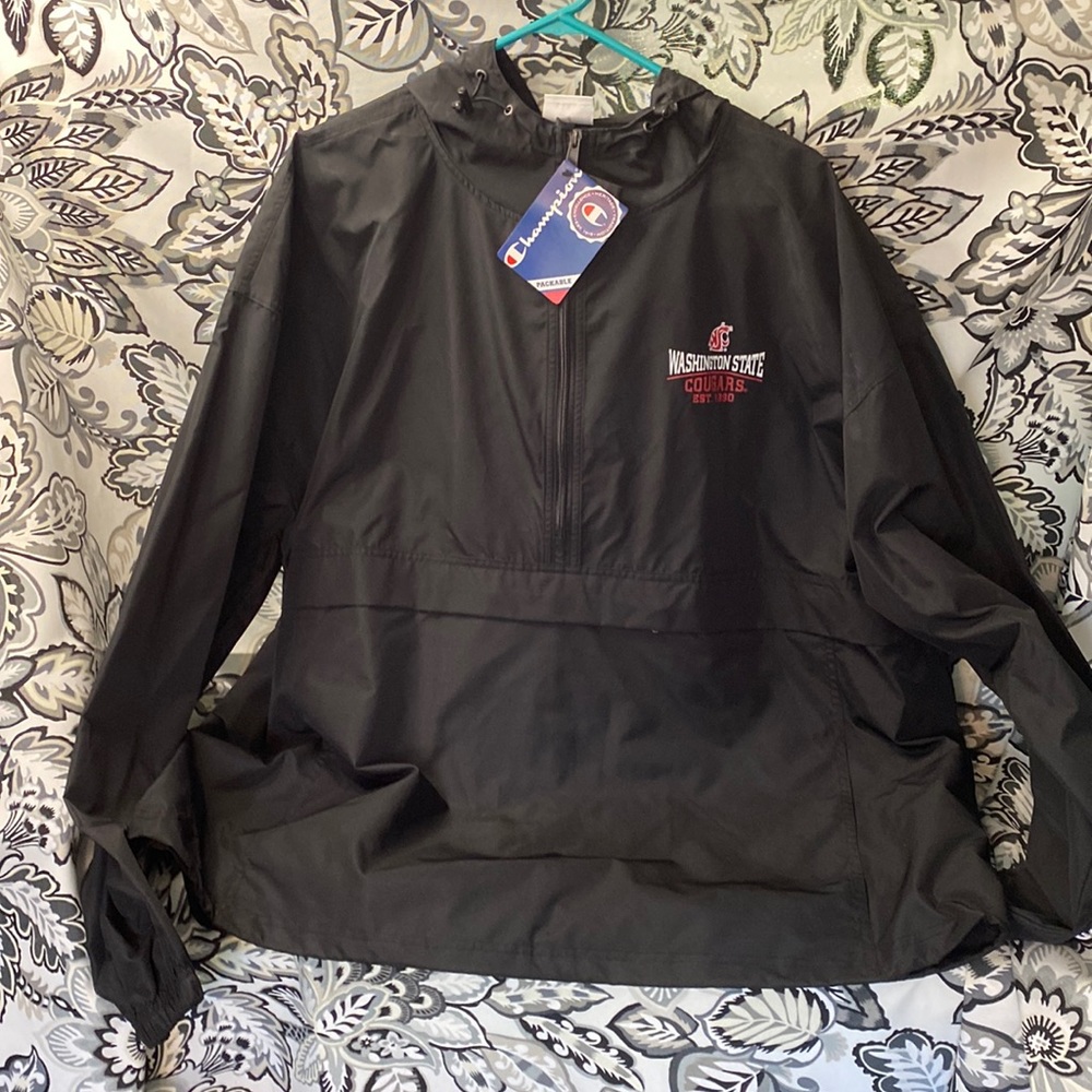 Washington State Cougars black, packable Windbreaker